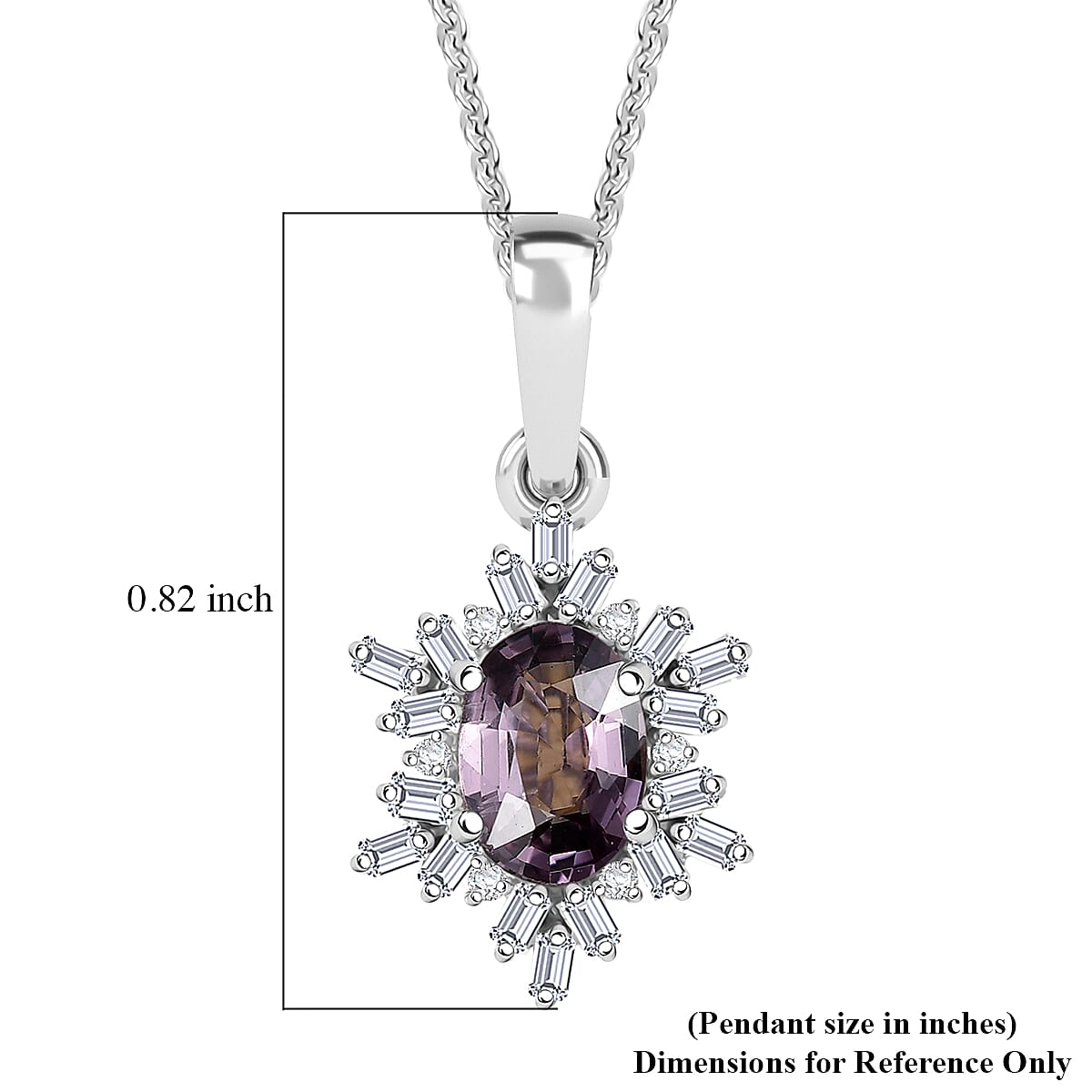 D'Joy Royal Lavender Spinel and Diamond 1.10 ctw Royal Rays Pendant Necklace in Rhodium Over Sterling Silver 20 Inches image number 5