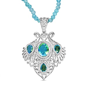 D'Joy AAA Malagasy Labradorite and Apatite 77.00 ctw Pendant Necklace in 18K Vermeil RG and Rhodium Over Sterling Silver 18 Inches 
