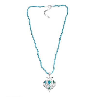 D'Joy AAA Malagasy Labradorite and Apatite 77.00 ctw Pendant Necklace in 18K Vermeil RG and Rhodium Over Sterling Silver 18 Inches 