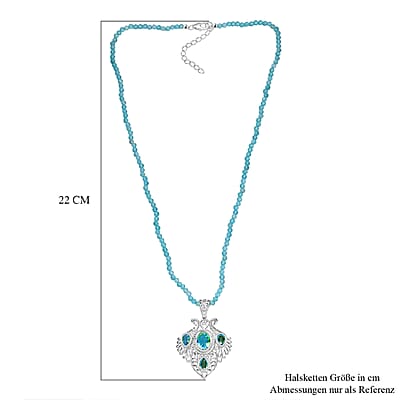 D'Joy AAA Malagasy Labradorite and Apatite 77.00 ctw Pendant Necklace in 18K Vermeil RG and Rhodium Over Sterling Silver 18 Inches 