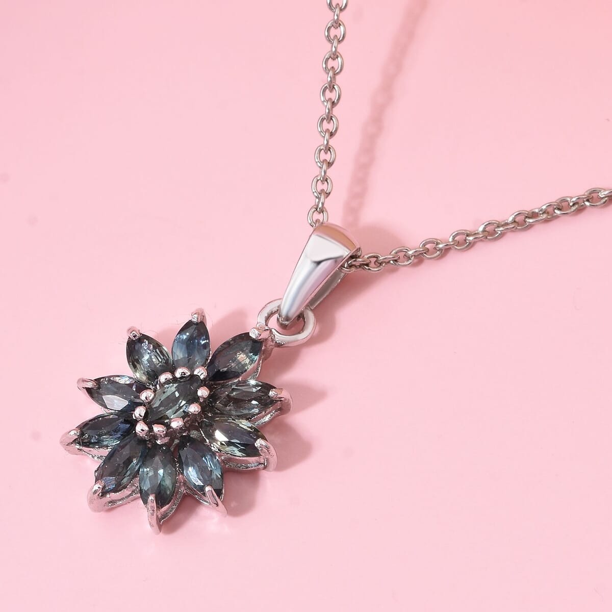 D'Joy Australian Sapphire 1.15 ctw Pendant Necklace in Rhodium Over Sterling Silver 20 Inches image number 1