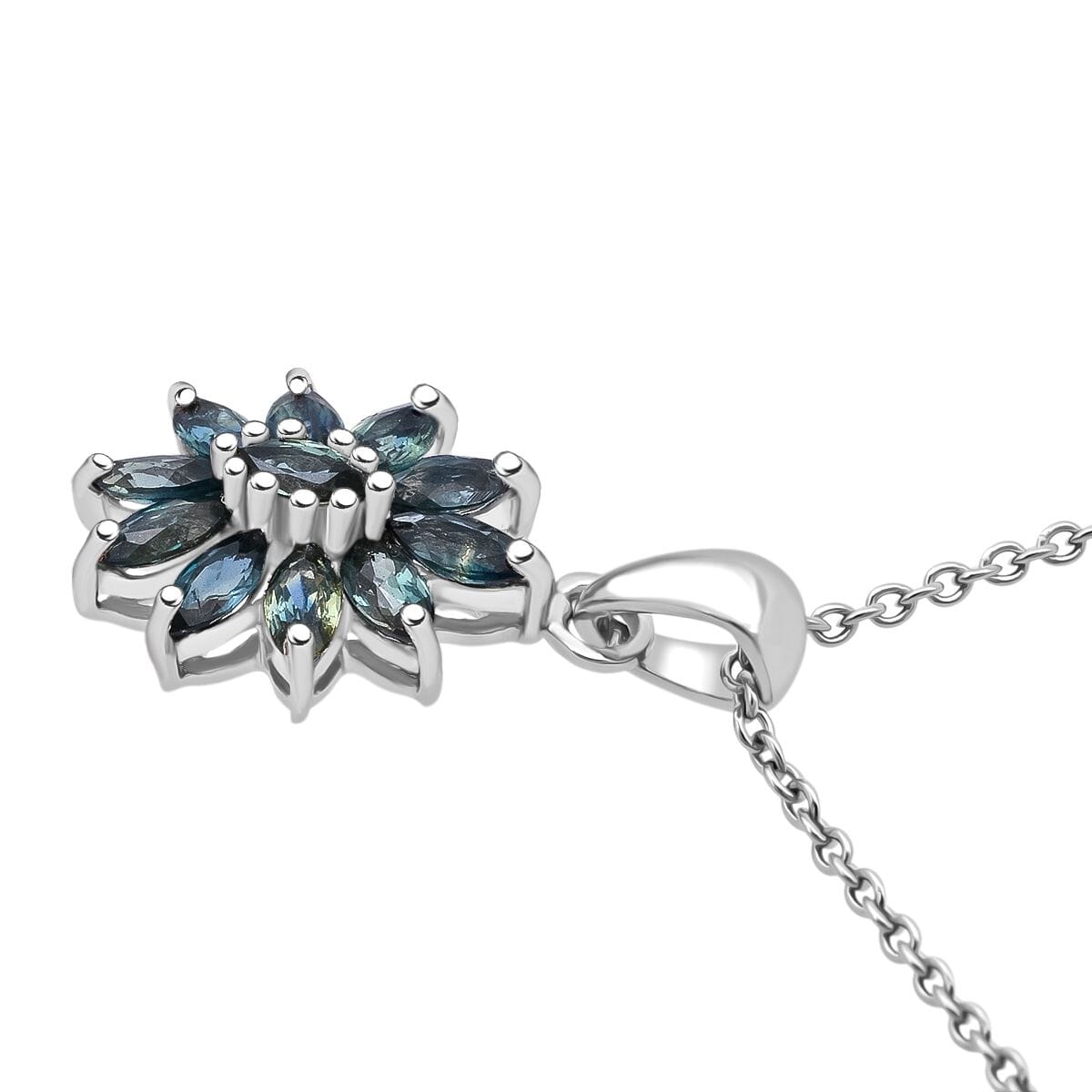 D'Joy Australian Sapphire 1.15 ctw Pendant Necklace in Rhodium Over Sterling Silver 20 Inches image number 3