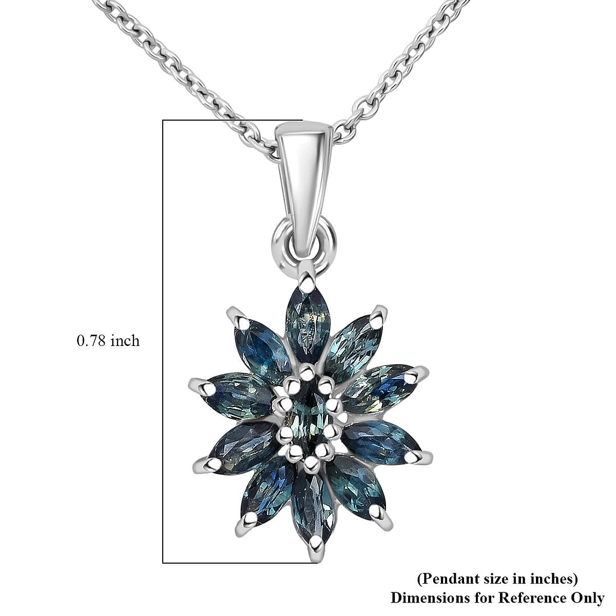 D'Joy Australian Sapphire 1.15 ctw Twilight Blossom Pendant Necklace in Rhodium Over Sterling Silver 20 Inches