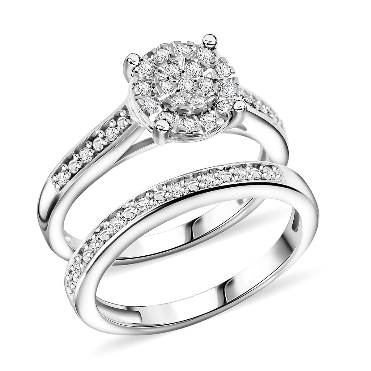 Set of 2 White Diamond 0.33 ctw Bridal Band Ring in Sterling Silver (Size 6.0)
