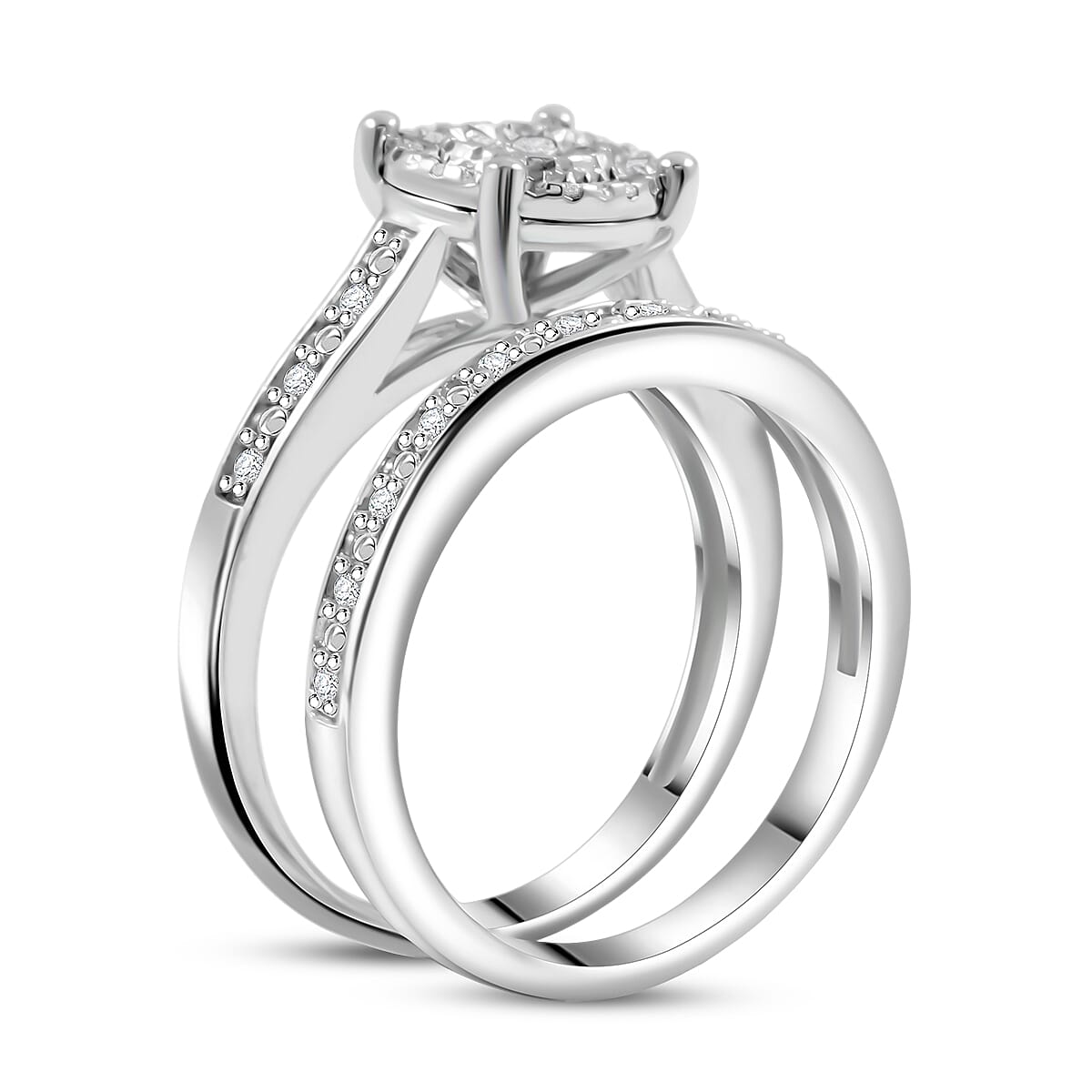 Set of 2 White Diamond 0.33 ctw Bridal Band Ring in Sterling Silver (Size 6.0)