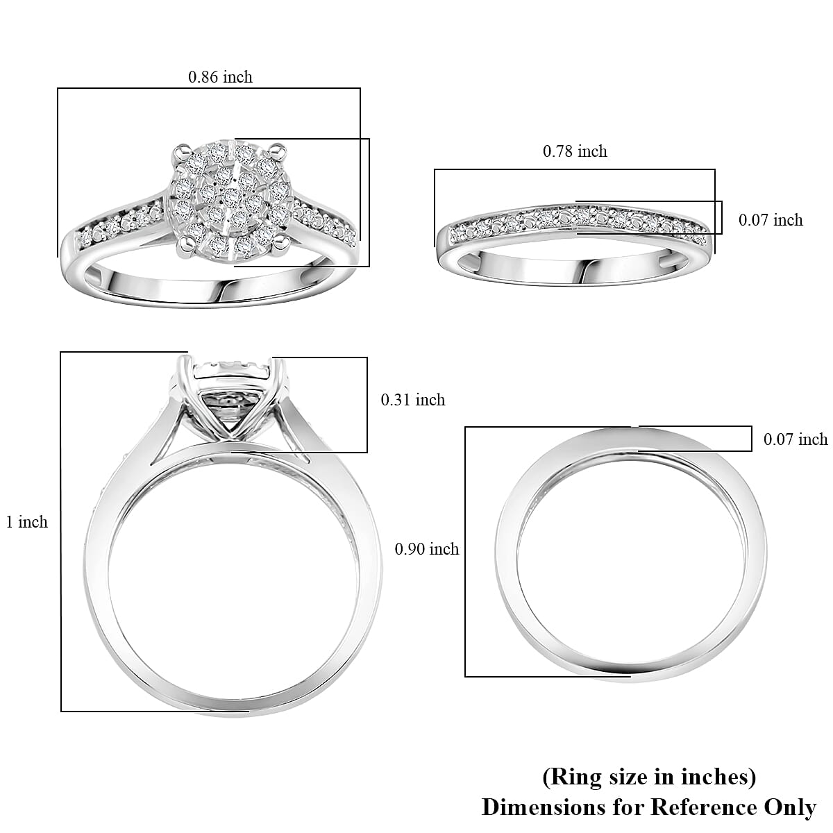 Set of 2 White Diamond 0.33 ctw Bridal Band Ring in Sterling Silver (Size 6.0)