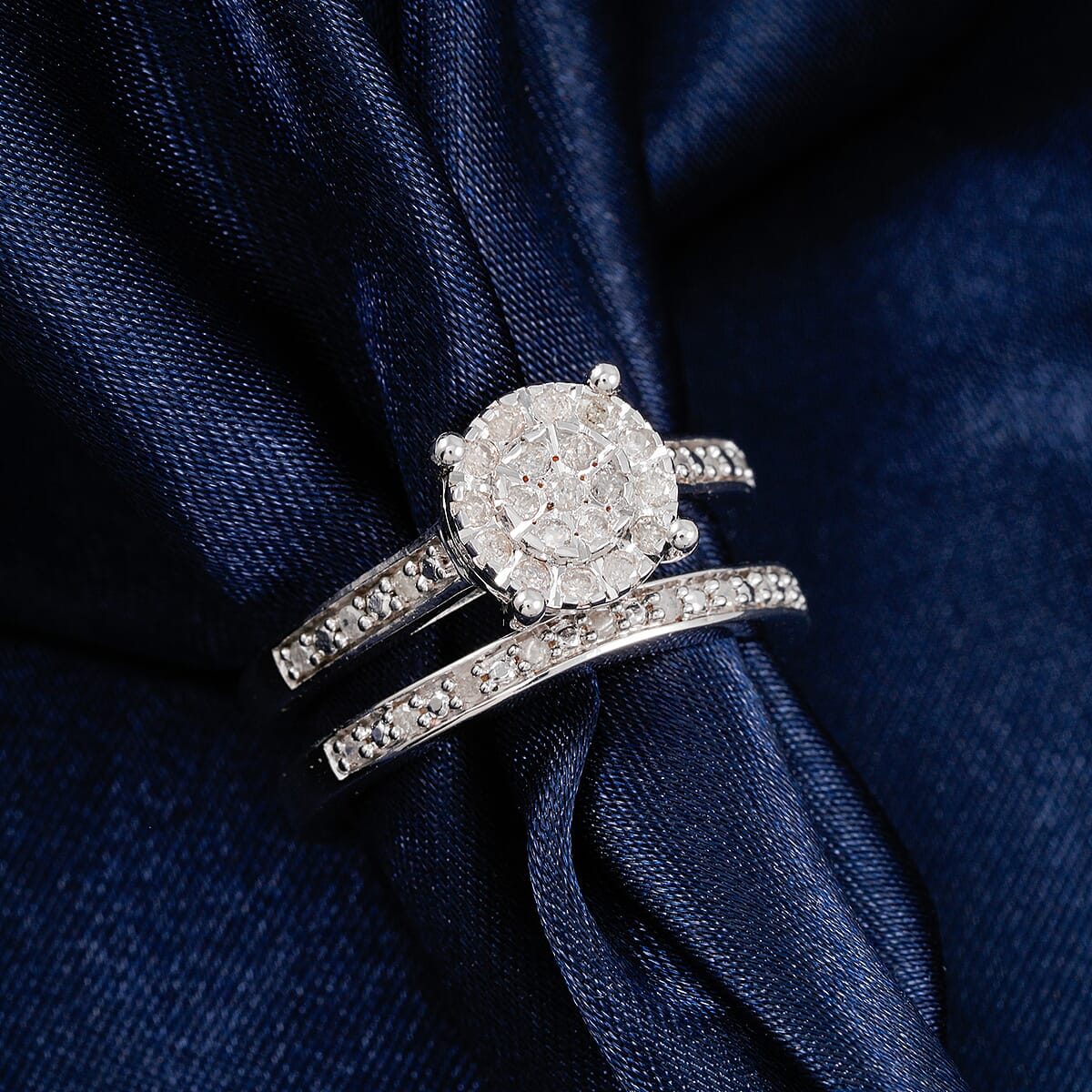 Set of 2 White Diamond 0.33 ctw Bridal Band Ring in Sterling Silver (Size 7.0) image number 1