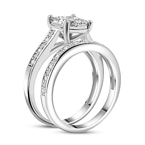 Set of 2 White Diamond 0.33 ctw Bridal Band Ring in Sterling Silver (Size 7.0)