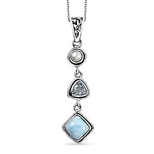 Larimar and Multi Gemstone 2.35 ctw Pendant Necklace in Rhodium Over Sterling Silver 20 Inches