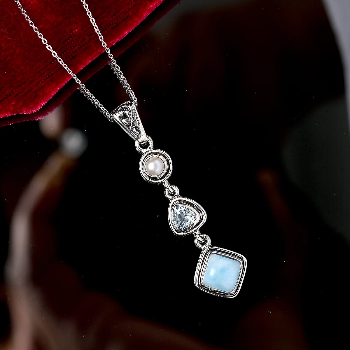 Larimar and Multi Gemstone 2.35 ctw Pendant Necklace in Rhodium Over Sterling Silver 20 Inches image number 1