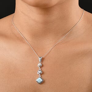 Larimar and Multi Gemstone 2.35 ctw Pendant Necklace in Rhodium Over Sterling Silver 20 Inches