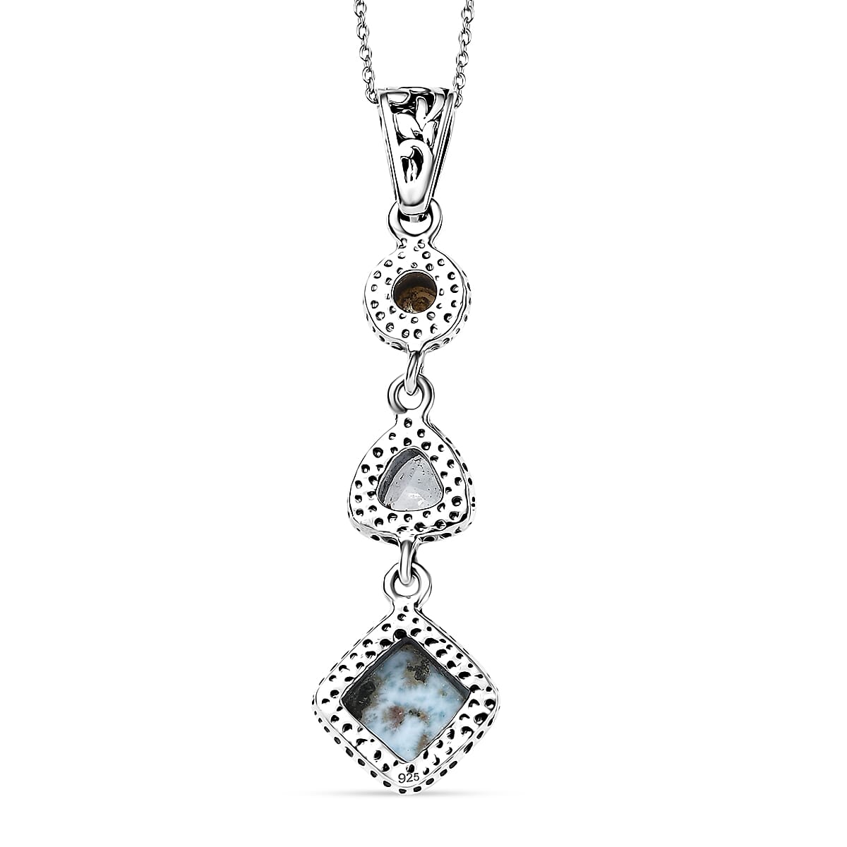 Larimar and Multi Gemstone 2.35 ctw Pendant Necklace in Rhodium Over Sterling Silver 20 Inches image number 4