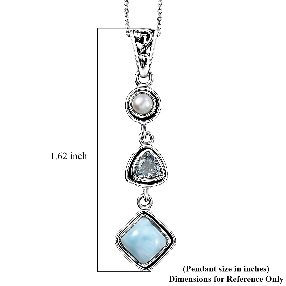 Larimar and Multi Gemstone 2.35 ctw Pendant Necklace in Rhodium Over Sterling Silver 20 Inches image number 5