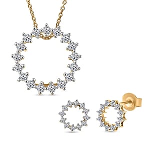 Luxuriant Lab Grown Diamond (G-H, SI) 0.75 ctw Earrings and Pendant Necklace (20 Inches) in Vermeil YG Over Sterling Silver