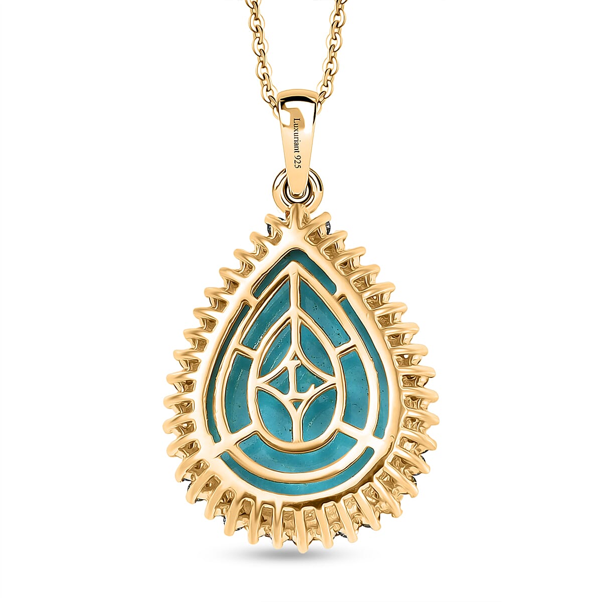 Premium Sleeping Beauty Turquoise and Luxuriant Lab Grown Multi Diamond SI 12.75 ctw Royal Bloom Fire Pendant Necklace in 18K Vermeil Yellow Gold Over Sterling Silver 20 Inches