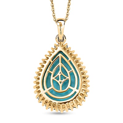 Premium Sleeping Beauty Turquoise and Luxuriant Lab Grown Multi Diamond SI 12.75 ctw Royal Bloom Fire Pendant Necklace in 18K Vermeil Yellow Gold Over Sterling Silver 20 Inches