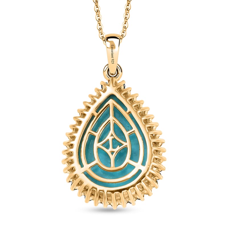 Premium Sleeping Beauty Turquoise and Luxuriant Lab Grown Multi Diamond SI 12.75 ctw Royal Bloom Fire Pendant Necklace in 18K Vermeil Yellow Gold Over Sterling Silver 20 Inches