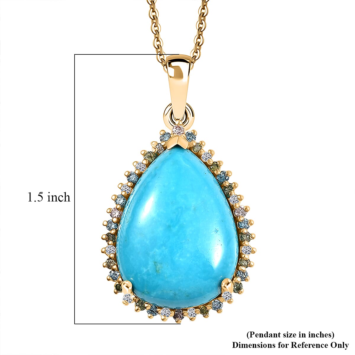 Premium Sleeping Beauty Turquoise and Luxuriant Lab Grown Multi Diamond SI 12.75 ctw Royal Bloom Fire Pendant Necklace in 18K Vermeil Yellow Gold Over Sterling Silver 20 Inches