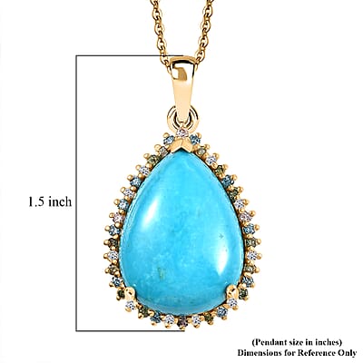 Premium Sleeping Beauty Turquoise and Luxuriant Lab Grown Multi Diamond SI 12.75 ctw Royal Bloom Fire Pendant Necklace in 18K Vermeil Yellow Gold Over Sterling Silver 20 Inches