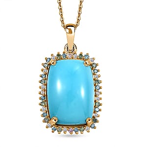 Premium Sleeping Beauty Turquoise and SI Luxuriant Lab Grown Multi Diamond 12.00 ctw Pendant Necklace in 18K Vermeil Yellow Gold Over Sterling Silver 20 Inches