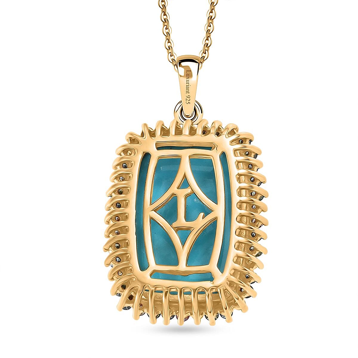 Premium Sleeping Beauty Turquoise and SI Luxuriant Lab Grown Multi Diamond 12.00 ctw Pendant Necklace in 18K Vermeil Yellow Gold Over Sterling Silver 20 Inches