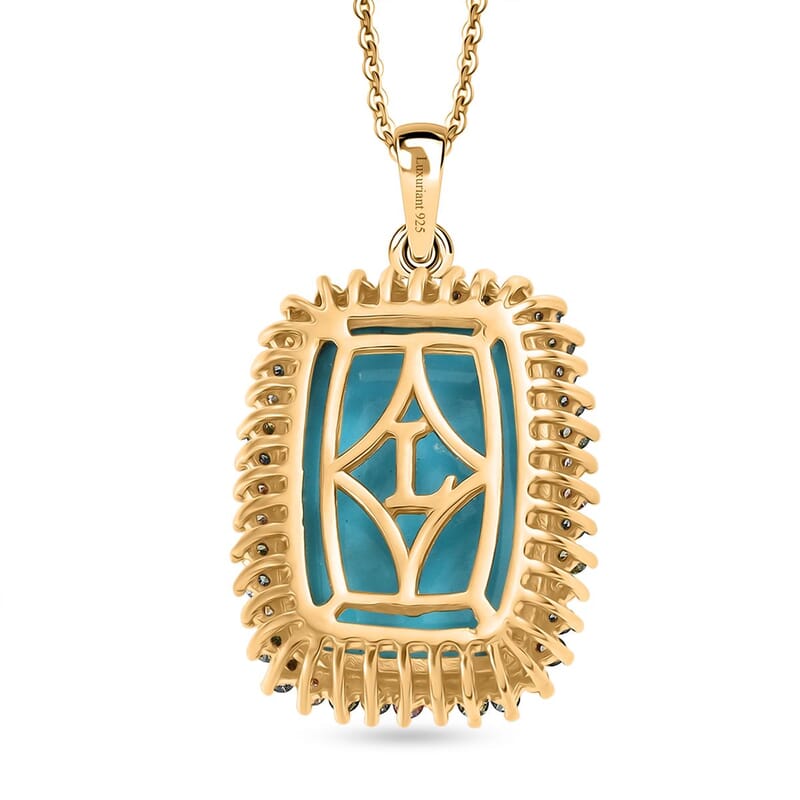Premium Sleeping Beauty Turquoise and SI Luxuriant Lab Grown Multi Diamond 12.00 ctw Pendant Necklace in 18K Vermeil Yellow Gold Over Sterling Silver 20 Inches