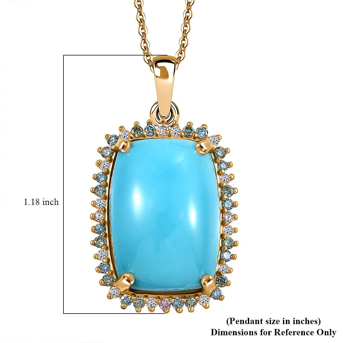 Premium Sleeping Beauty Turquoise and SI Luxuriant Lab Grown Multi Diamond 12.00 ctw Pendant Necklace in 18K Vermeil Yellow Gold Over Sterling Silver 20 Inches