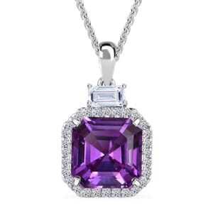 Certified & Appraised Luxuriant AAA Lab Grown Purple Sapphire and Lab Grown E-F VS Diamond 6.98 ctw Pendant Necklace in 10K White Gold 18 Inches