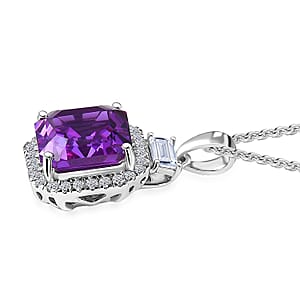 Certified & Appraised Luxuriant AAA Lab Grown Purple Sapphire and Lab Grown E-F VS Diamond 6.98 ctw Pendant Necklace in 10K White Gold 18 Inches