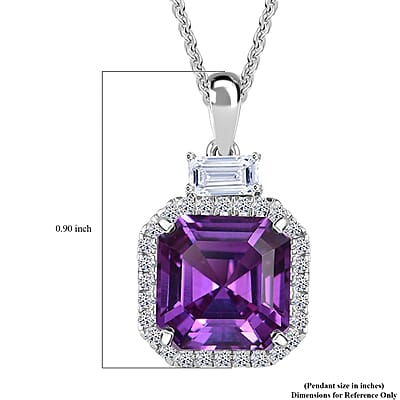 Certified & Appraised Luxuriant AAA Lab Grown Purple Sapphire and Lab Grown E-F VS Diamond 6.98 ctw Pendant Necklace in 10K White Gold 18 Inches