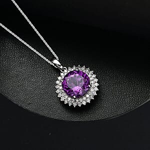 Certified & Appraised Luxuriant AAA Lab Grown Purple Sapphire and Lab Grown E-F VS Diamond 6.00 ctw Pendant Necklace in 10K White Gold 18 Inches