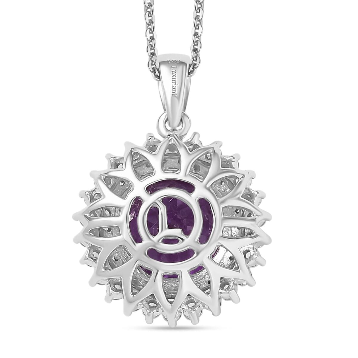 Certified & Appraised Luxuriant AAA Lab Grown Purple Sapphire and Lab Grown E-F VS Diamond 6.00 ctw Pendant Necklace in 10K White Gold 18 Inches image number 4
