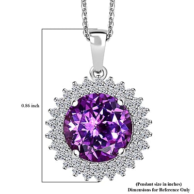 Certified & Appraised Luxuriant AAA Lab Grown Purple Sapphire and Lab Grown E-F VS Diamond 6.00 ctw Pendant Necklace in 10K White Gold 18 Inches