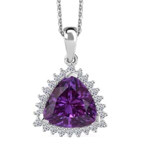 Certified & Appraised Luxuriant AAA Lab Grown Purple Sapphire and E-F VS Lab Grown Diamond 5.27 ctw Pendant Necklace in 10K White Gold 18 Inches