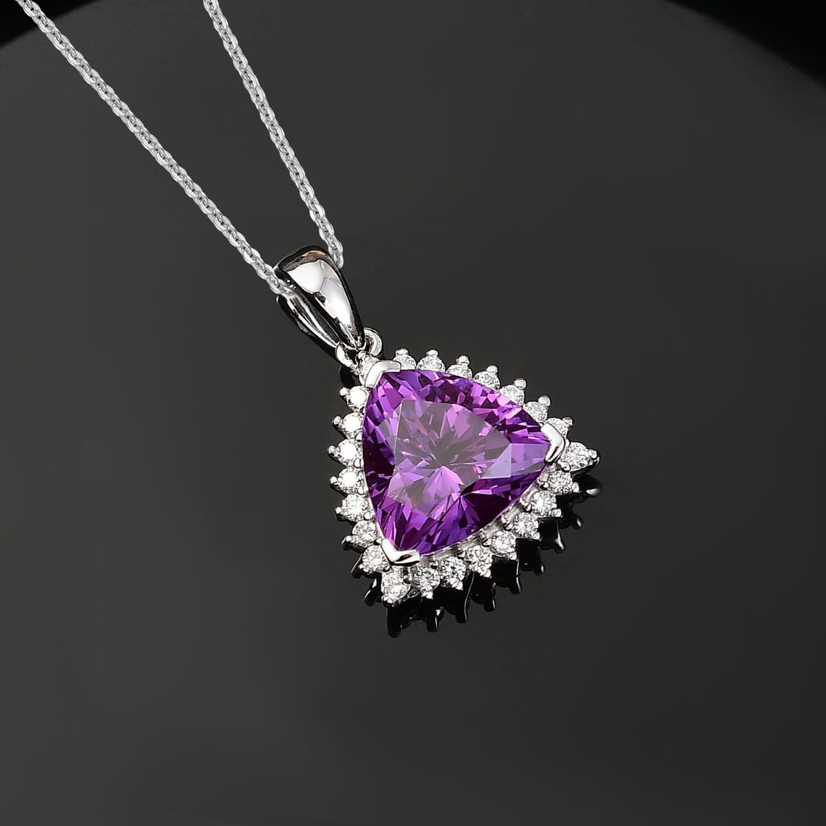 Certified & Appraised Luxuriant AAA Lab Grown Purple Sapphire and E-F VS Lab Grown Diamond 5.27 ctw Pendant Necklace in 10K White Gold 18 Inches image number 1