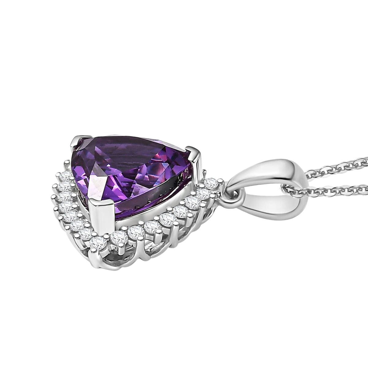 Certified & Appraised Luxuriant AAA Lab Grown Purple Sapphire and E-F VS Lab Grown Diamond 5.27 ctw Pendant Necklace in 10K White Gold 18 Inches image number 3