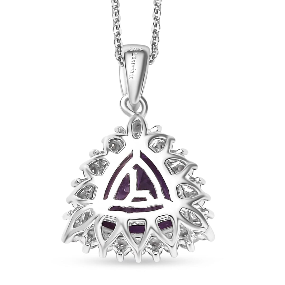 Certified & Appraised Luxuriant AAA Lab Grown Purple Sapphire and E-F VS Lab Grown Diamond 5.27 ctw Pendant Necklace in 10K White Gold 18 Inches image number 4