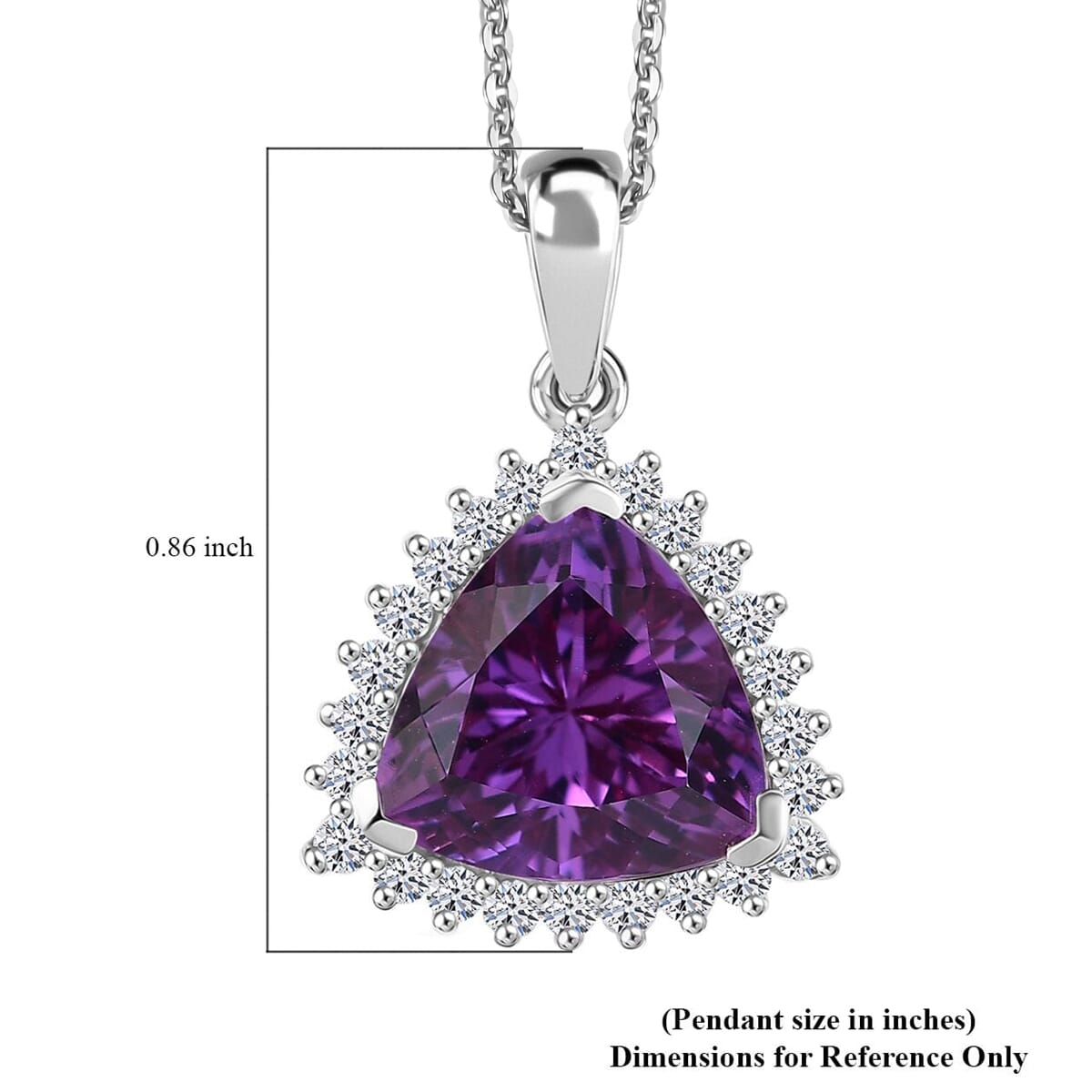 Certified & Appraised Luxuriant AAA Lab Grown Purple Sapphire and E-F VS Lab Grown Diamond 5.27 ctw Pendant Necklace in 10K White Gold 18 Inches image number 5