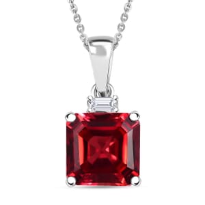 Certified & Appraised Luxuriant 10K White Gold AAA Asscher Cut Lab Grown Padparadscha Sapphire, Lab Grown Diamond (E-F, VS) Pendant Necklace (18 Inches) 3.52 ctw