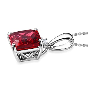 Certified & Appraised Luxuriant 10K White Gold AAA Asscher Cut Lab Grown Padparadscha Sapphire, Lab Grown Diamond (E-F, VS) Pendant Necklace (18 Inches) 3.52 ctw
