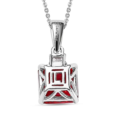 Certified & Appraised Luxuriant 10K White Gold AAA Asscher Cut Lab Grown Padparadscha Sapphire, Lab Grown Diamond (E-F, VS) Pendant Necklace (18 Inches) 3.52 ctw