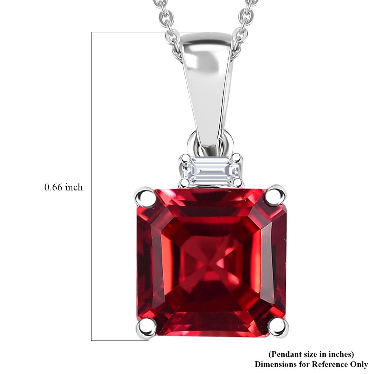 Certified & Appraised Luxuriant 10K White Gold AAA Asscher Cut Lab Grown Padparadscha Sapphire, Lab Grown Diamond (E-F, VS) Pendant Necklace (18 Inches) 3.52 ctw image number 5