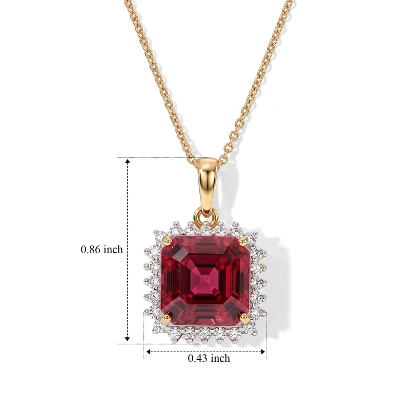Certified & Appraised Luxuriant AAA Asscher Cut Lab Grown Padparadscha Sapphire and E-F VS Lab Grown Diamond 6.50 ctw Pendant Necklace in 10K Yellow Gold 18 Inches