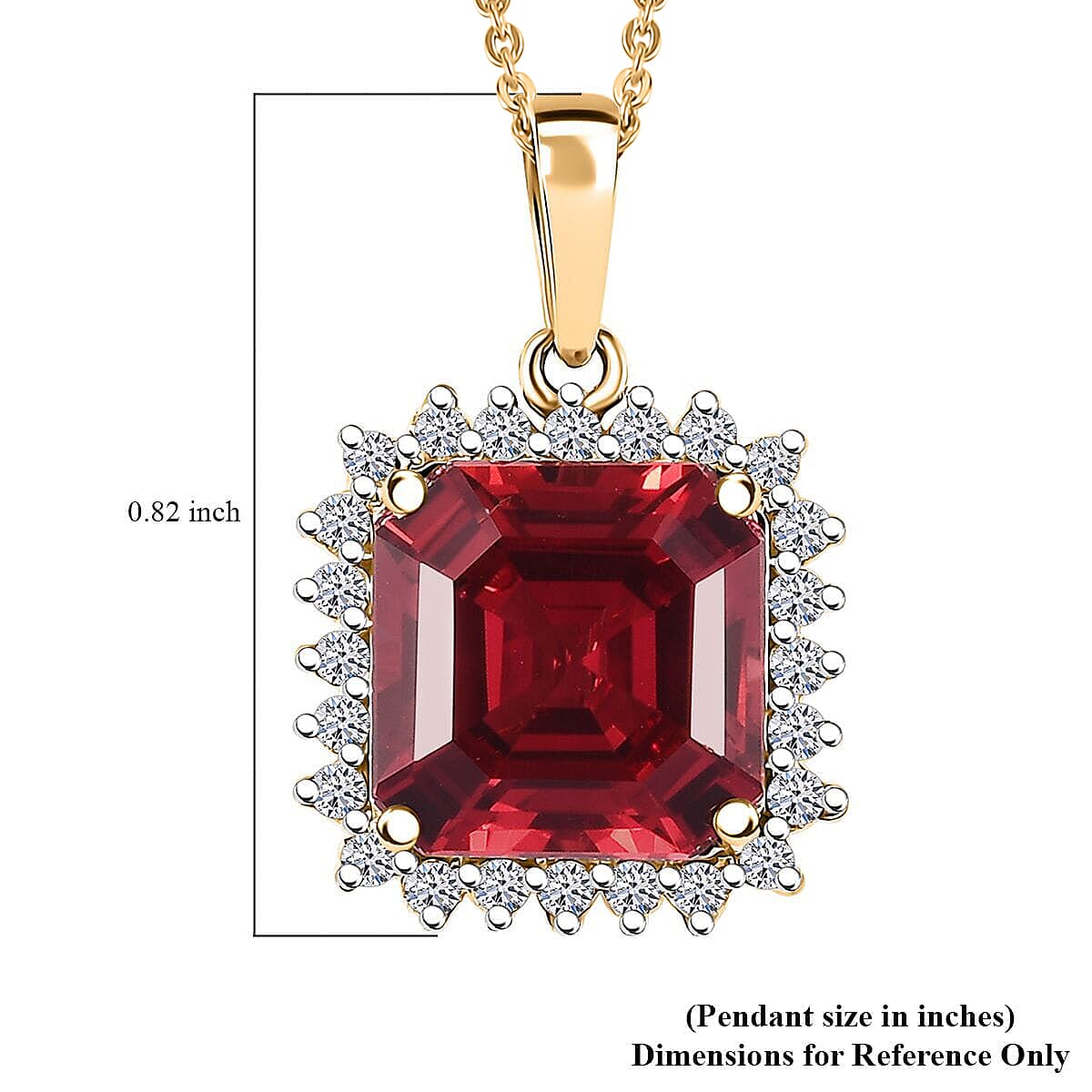 Certified & Appraised Luxuriant AAA Asscher Cut Lab Grown Padparadscha Sapphire and E-F VS Lab Grown Diamond 6.50 ctw Pendant Necklace in 10K Yellow Gold 18 Inches