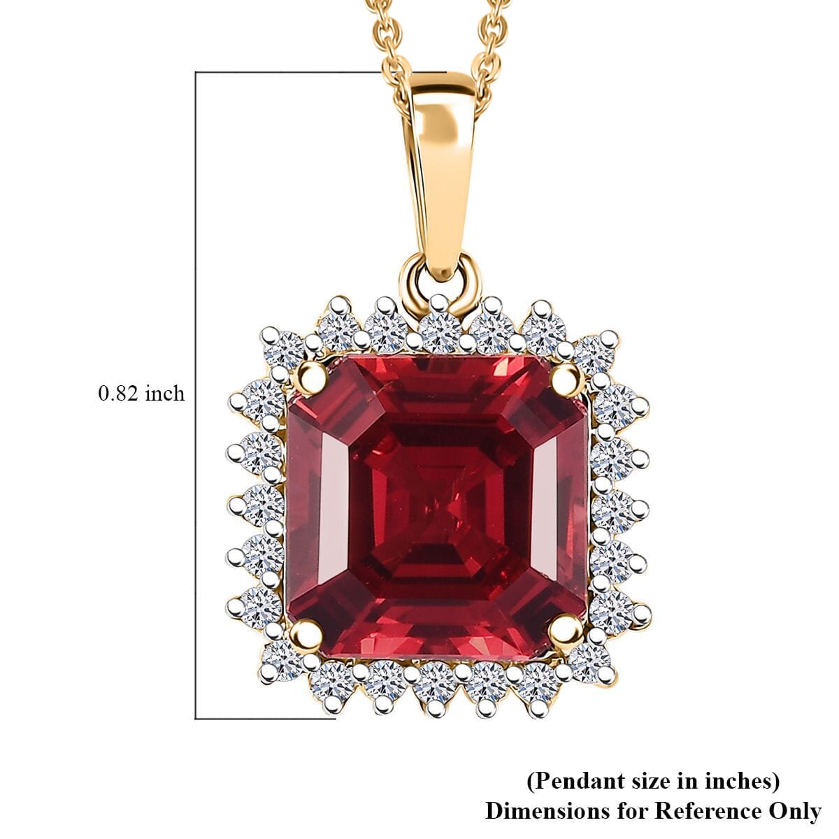 Certified & Appraised Luxuriant AAA Asscher Cut Lab Grown Padparadscha Sapphire and E-F VS Lab Grown Diamond 6.50 ctw Pendant Necklace in 10K Yellow Gold 18 Inches image number 5