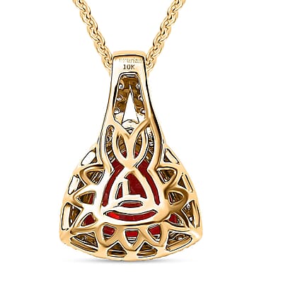 Certified & Appraised Luxuriant AAA Lab Grown Padparadscha Sapphire and E-F VS Lab Grown Diamond 5.07 ctw Pendant Necklace in 10K Yellow Gold 18 Inches