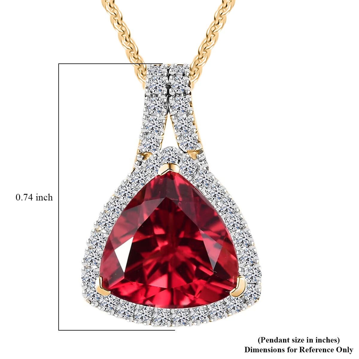 Certified & Appraised Luxuriant AAA Lab Grown Padparadscha Sapphire and E-F VS Lab Grown Diamond 5.07 ctw Pendant Necklace in 10K Yellow Gold 18 Inches image number 5