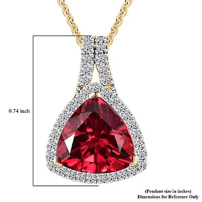 Certified & Appraised Luxuriant AAA Lab Grown Padparadscha Sapphire and E-F VS Lab Grown Diamond 5.07 ctw Pendant Necklace in 10K Yellow Gold 18 Inches