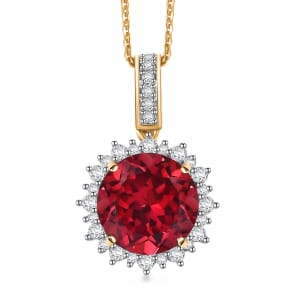 Certified & Appraised Luxuriant AAA Lab Grown Padparadscha Sapphire and E-F VS Lab Grown Diamond 5.50 ctw Pendant Necklace in 10K Yellow Gold 18 Inches