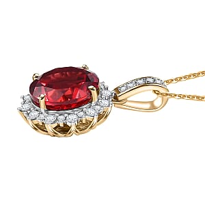 Certified & Appraised Luxuriant AAA Lab Grown Padparadscha Sapphire and E-F VS Lab Grown Diamond 5.50 ctw Pendant Necklace in 10K Yellow Gold 18 Inches
